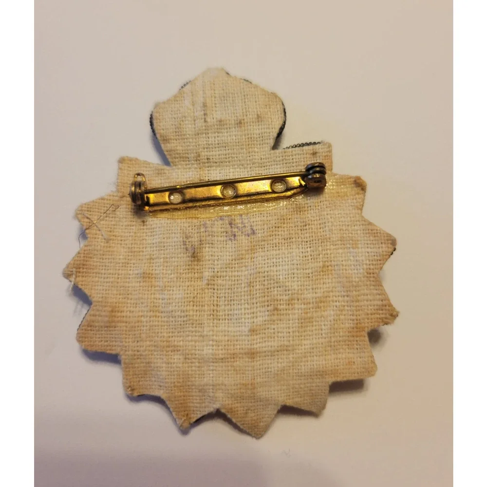 Vintage Embroidered Crown Sun Brooch, Poured‎ Glass, Miriam Haskell Style Brooch